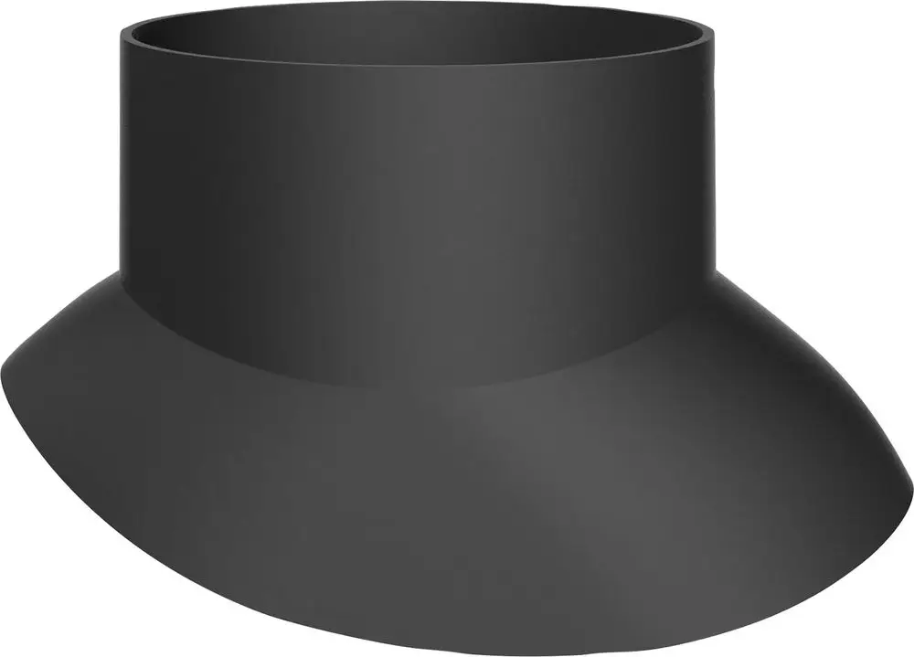 Schwarzer Adapter mit einer breiten Öffnung und einem nach außen gewölbten Rand, geeignet für Abgaszubehör von Bosch, in der Form einer Dachpfanne.